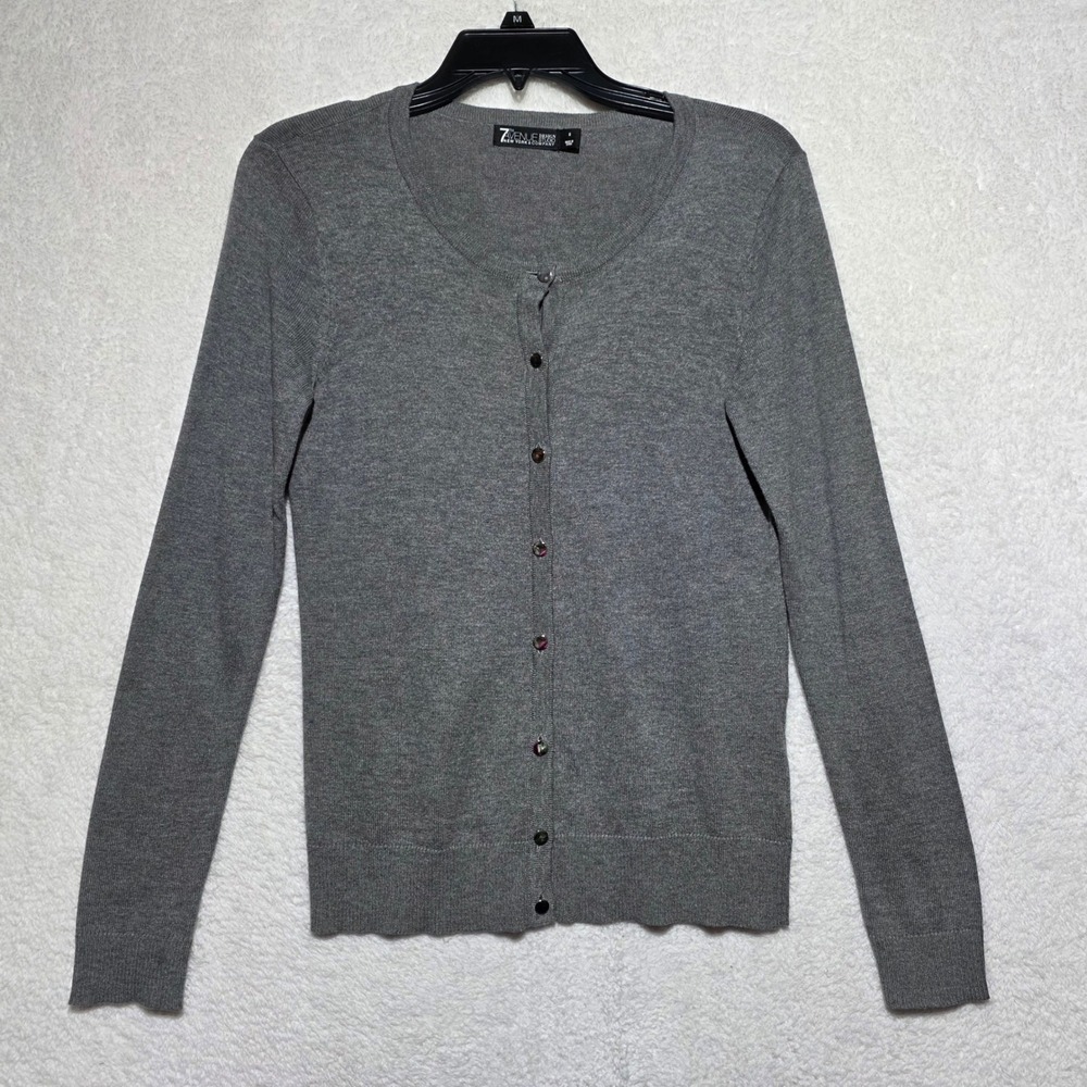 7th Avenue New York & Company Gray Scoop Neck Button Front Cardigan Sweater S
